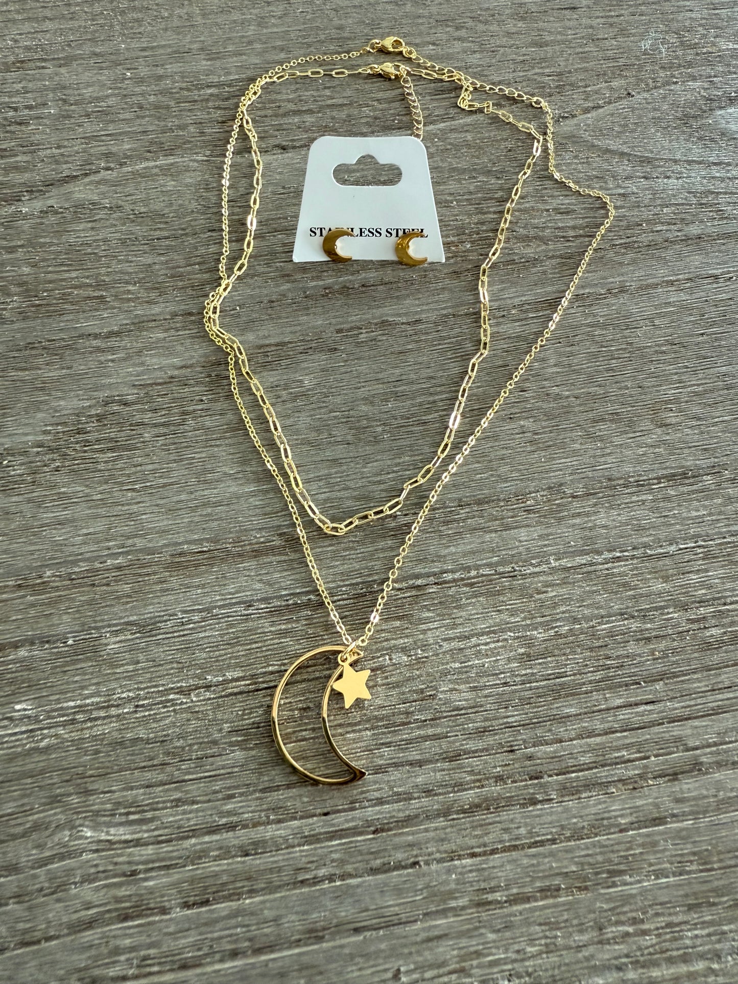 Moon & Star Necklace Set