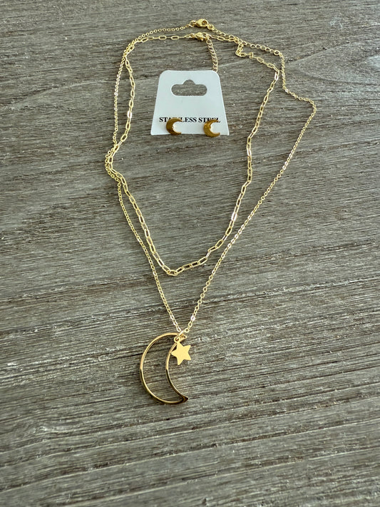 Moon & Star Necklace Set