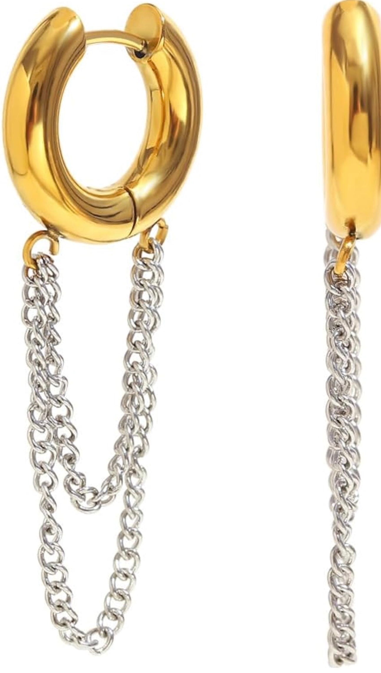 Two Tones Tassel Chain Hoops Earrings