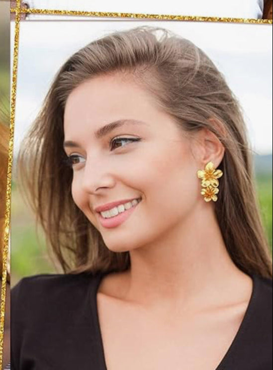 Flower Gold Statement Earrings