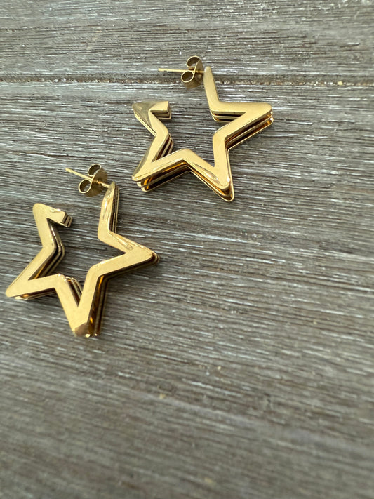 Triple Star SS Earrings