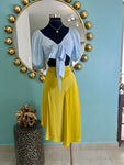 Short Sleeve Back Tie Smock Surplice Crop Top