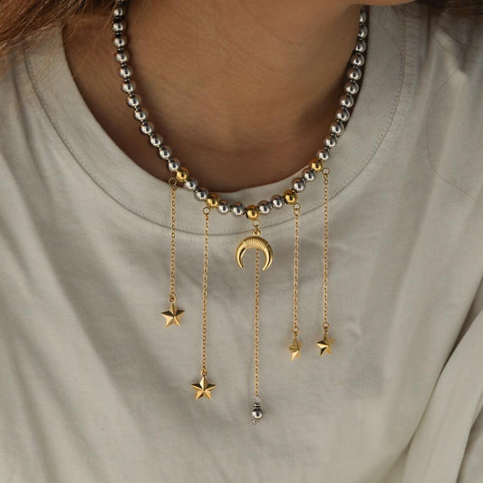 Moon & Stars 2 Tones Necklace