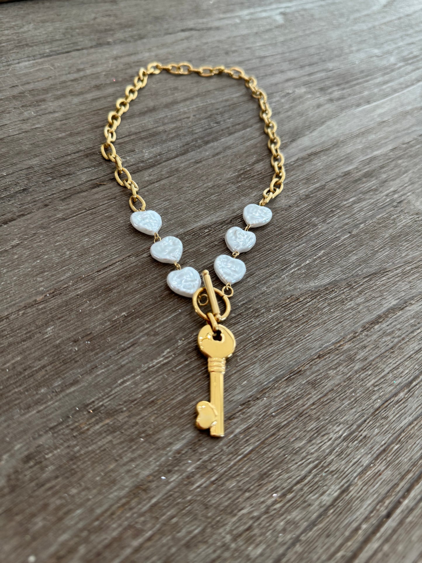 Pearl Heart Key Necklace