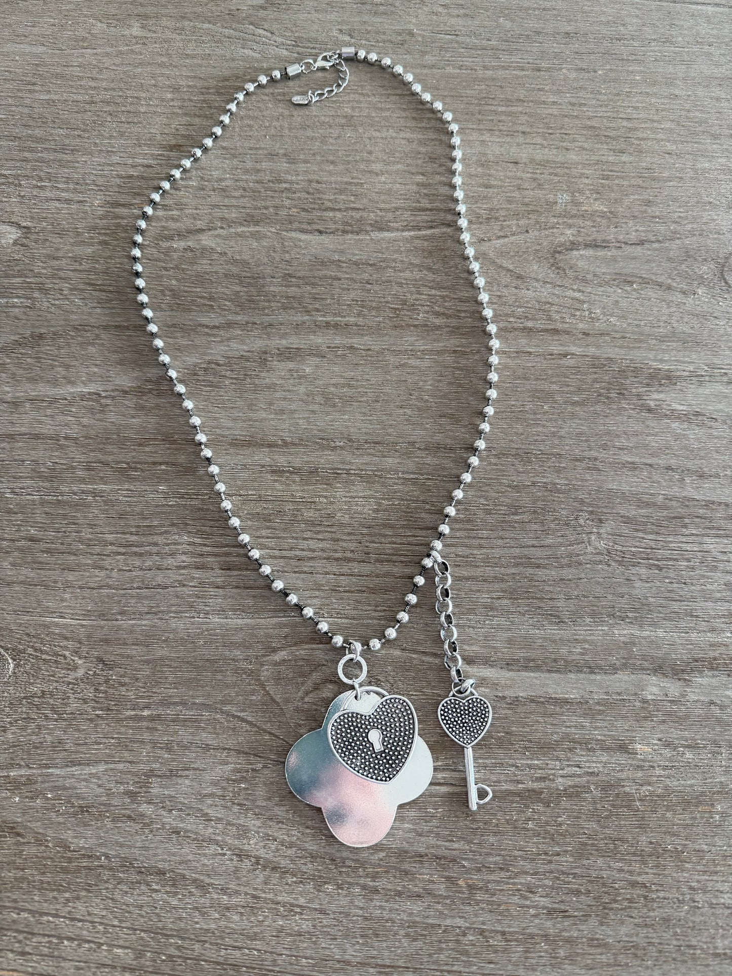 Lock & Key Long Silver Necklace