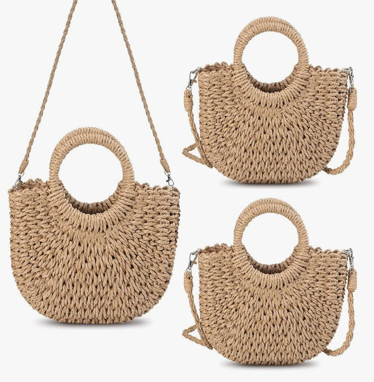 Semi Circle Rattan Straw Bag