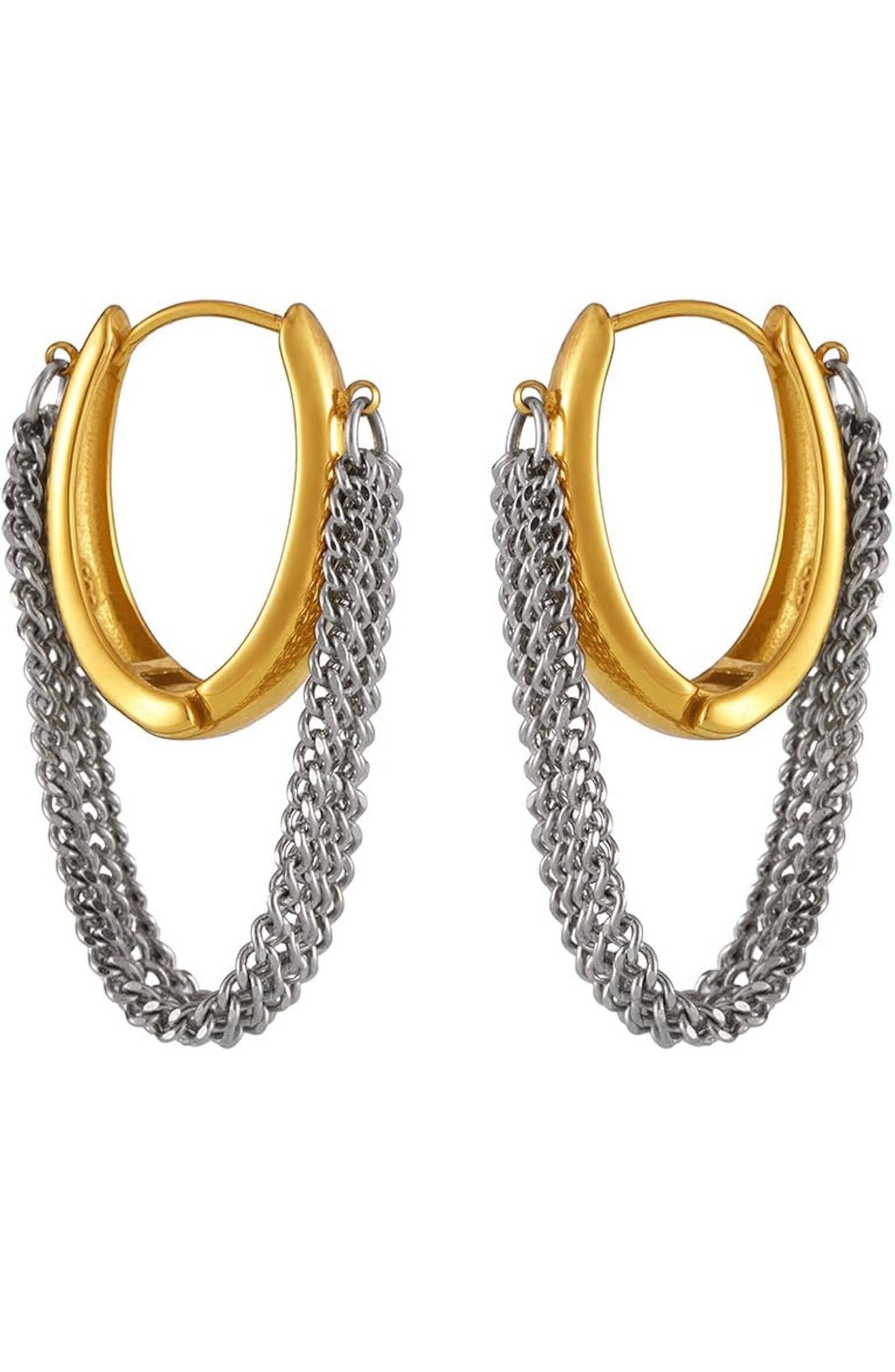 Two Tones Chain Hoop Earrings