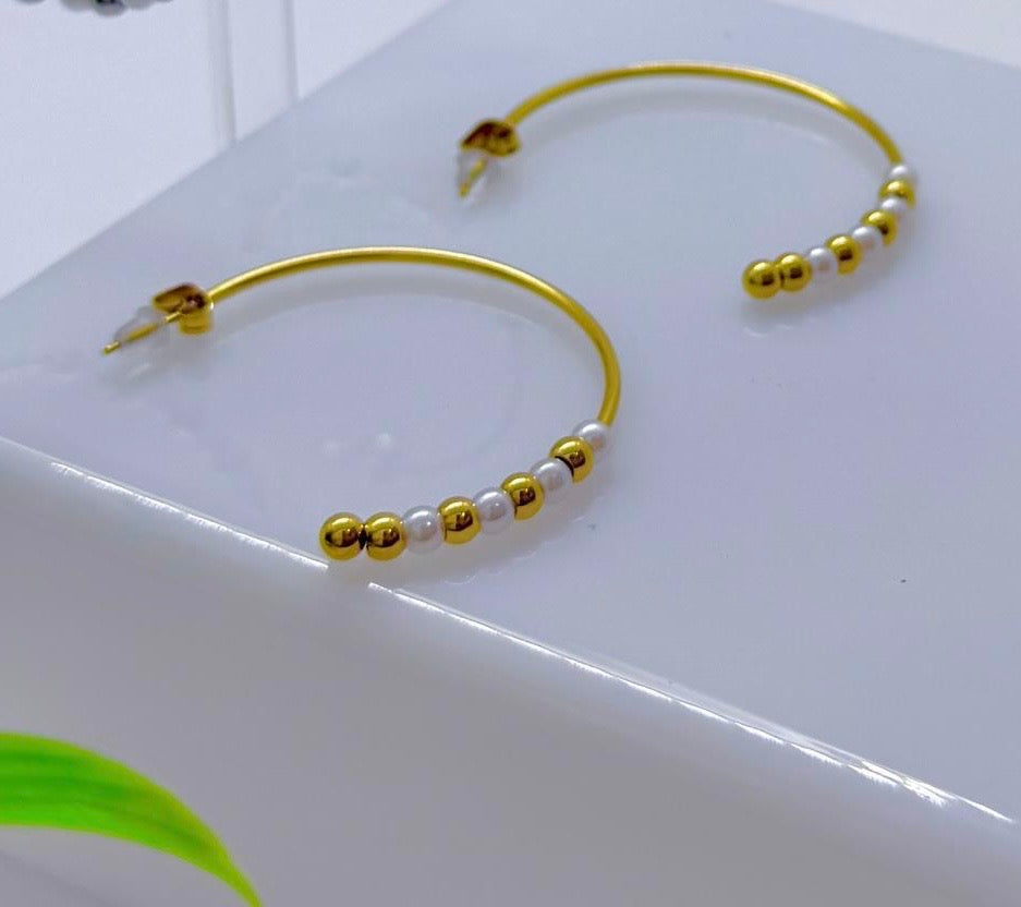 Pearls and Beads Hoops Earrings