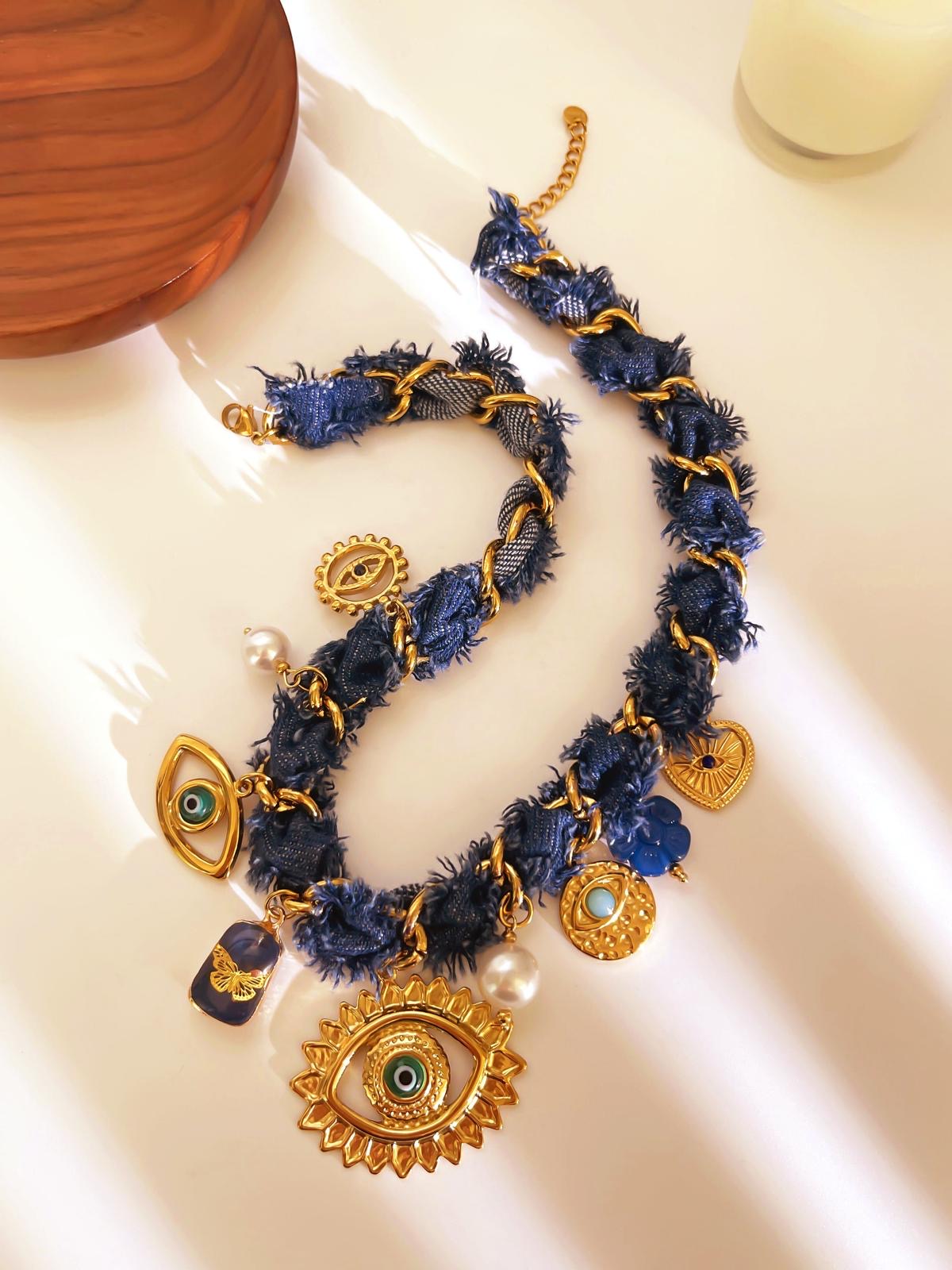 Evil Eye Denim Necklace
