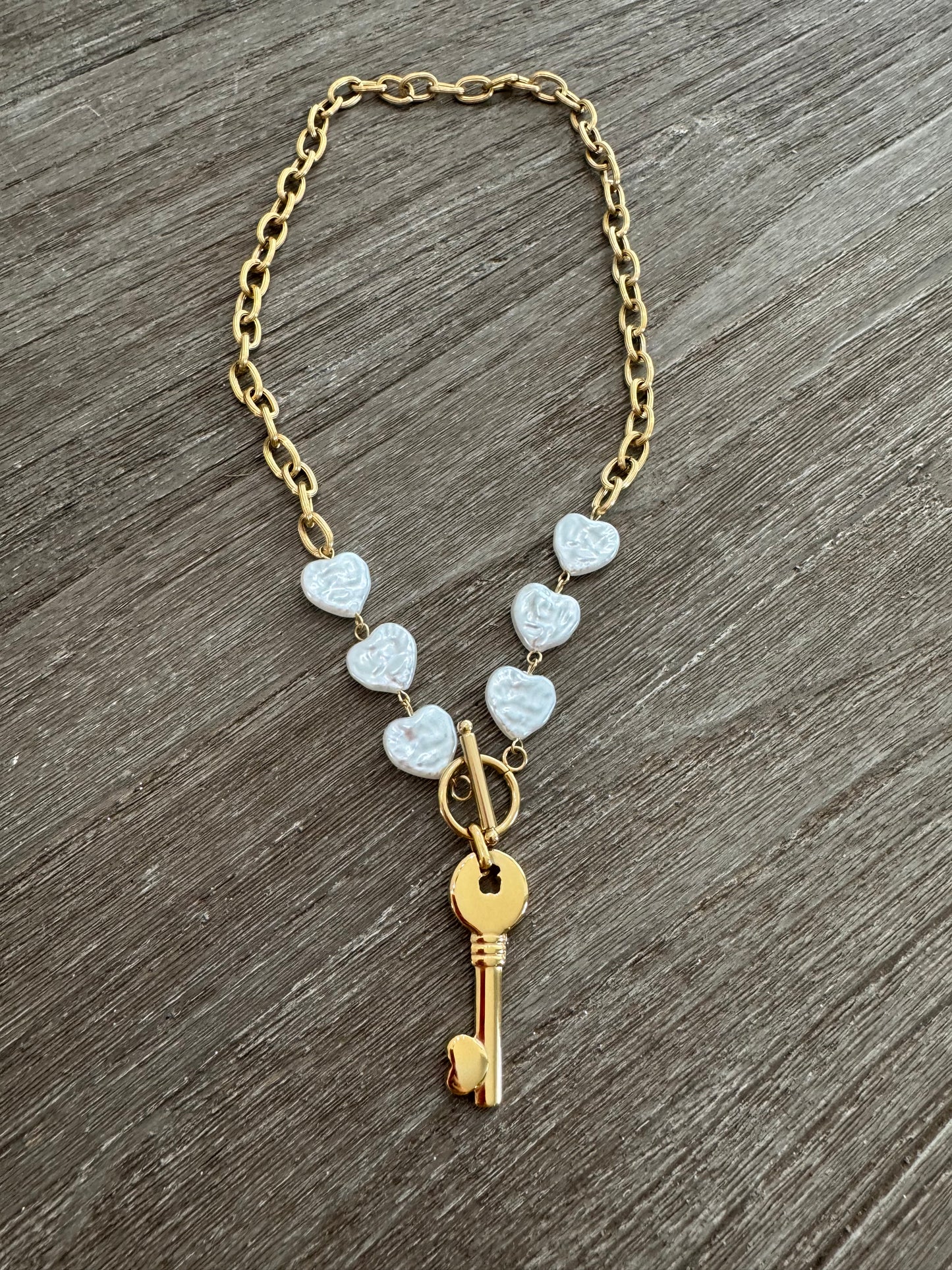 Pearl Heart Key Necklace