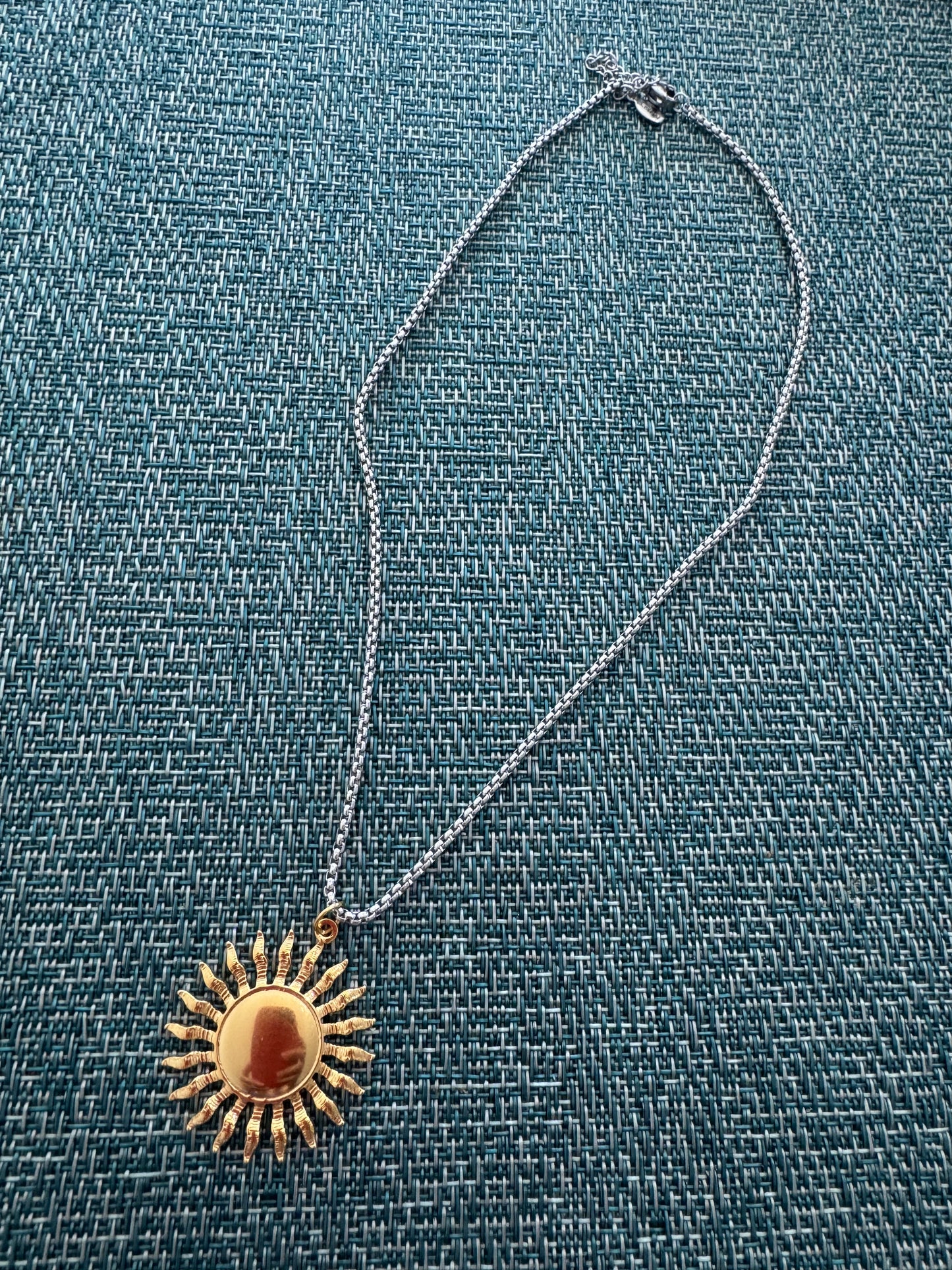 Two Tones Sun Charm SS Necklace