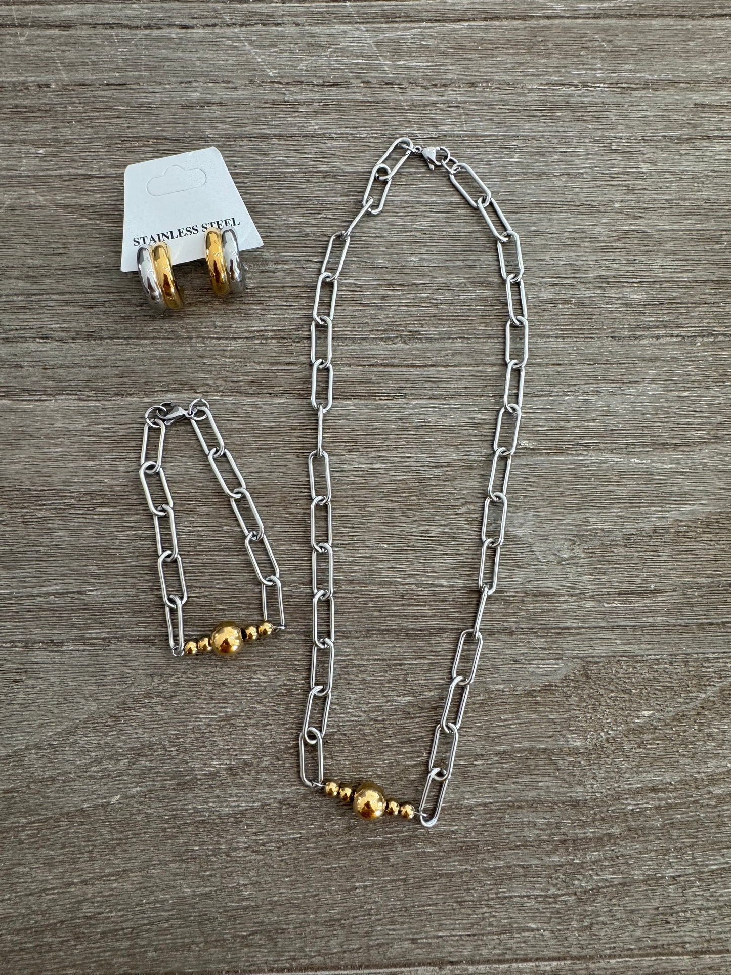 Two Tones Necklace & Bracelet Set