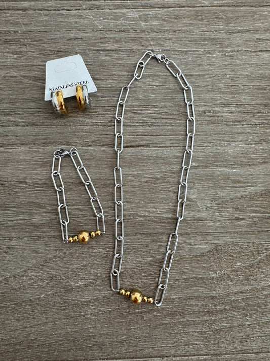 Two Tones Necklace & Bracelet Set