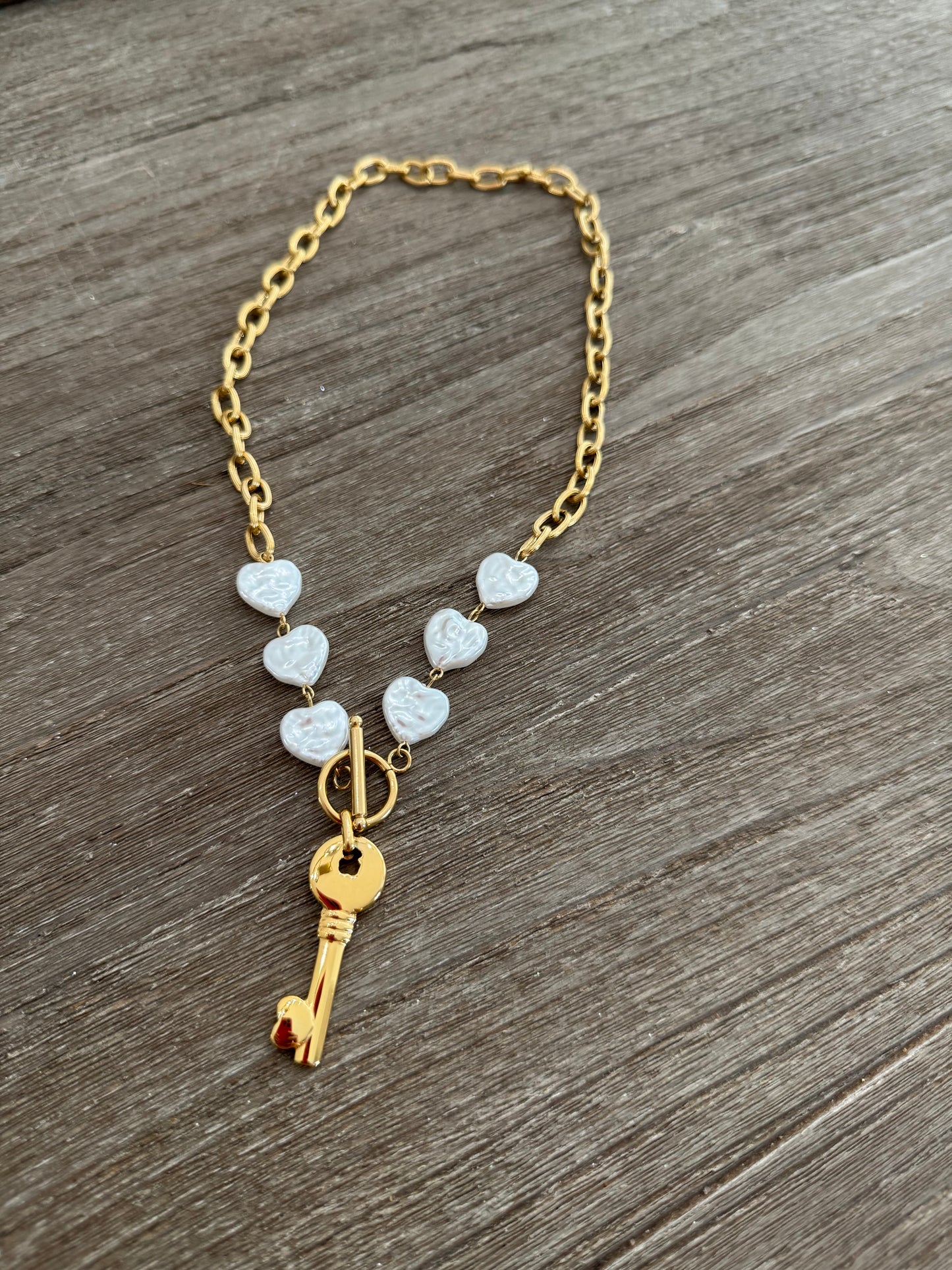 Pearl Heart Key Necklace