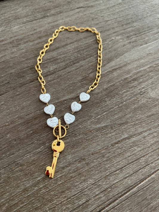 Pearl Heart Key Necklace