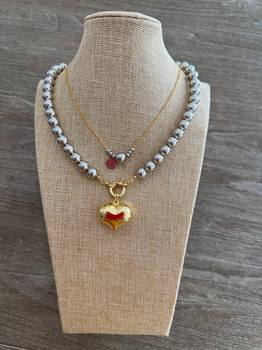 Chunky Heart Charm SS Necklace