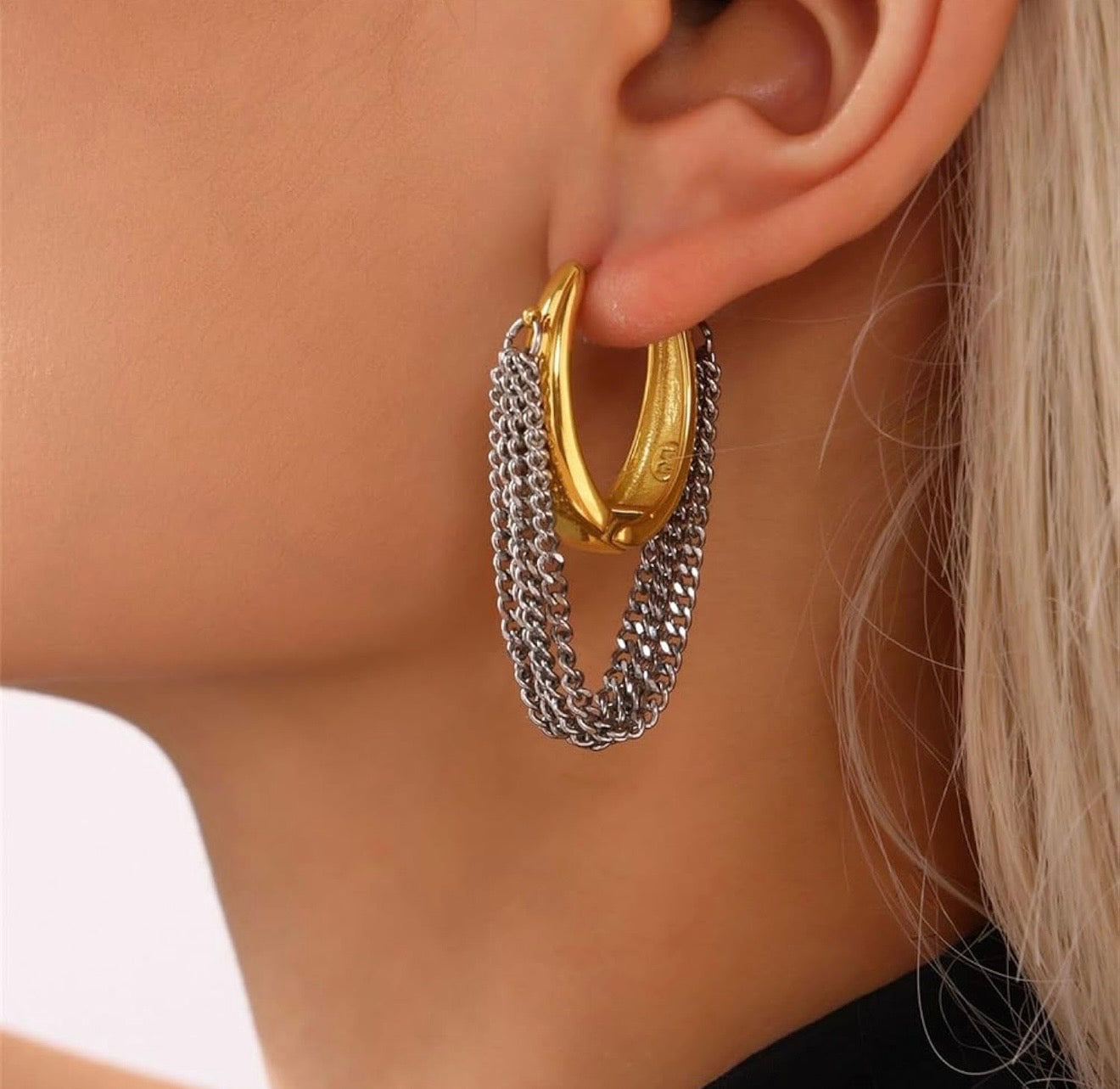 Two Tones Chain Hoop Earrings