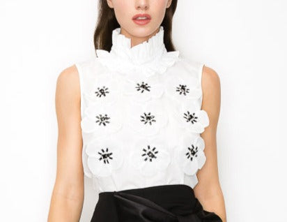 Ruffled Collar Flower Detail Blouse