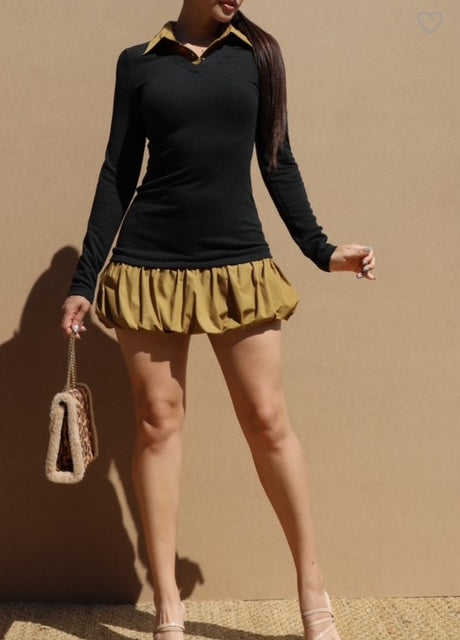 Long Sleeve Sweater Bubble Mini Skirt Dress