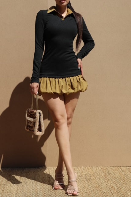 Long Sleeve Sweater Bubble Mini Skirt Dress