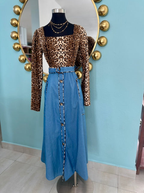 Leopard Denim Midi Dress