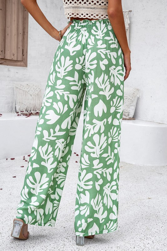 Print Pockets Elastic Band Belt Pant