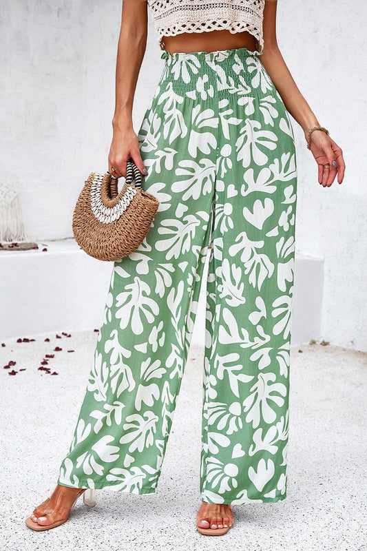 Print Pockets Elastic Band Belt Pant