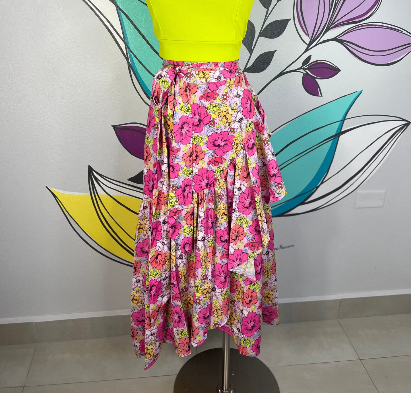 Garden Flower Print High Waist Wrap Skirt