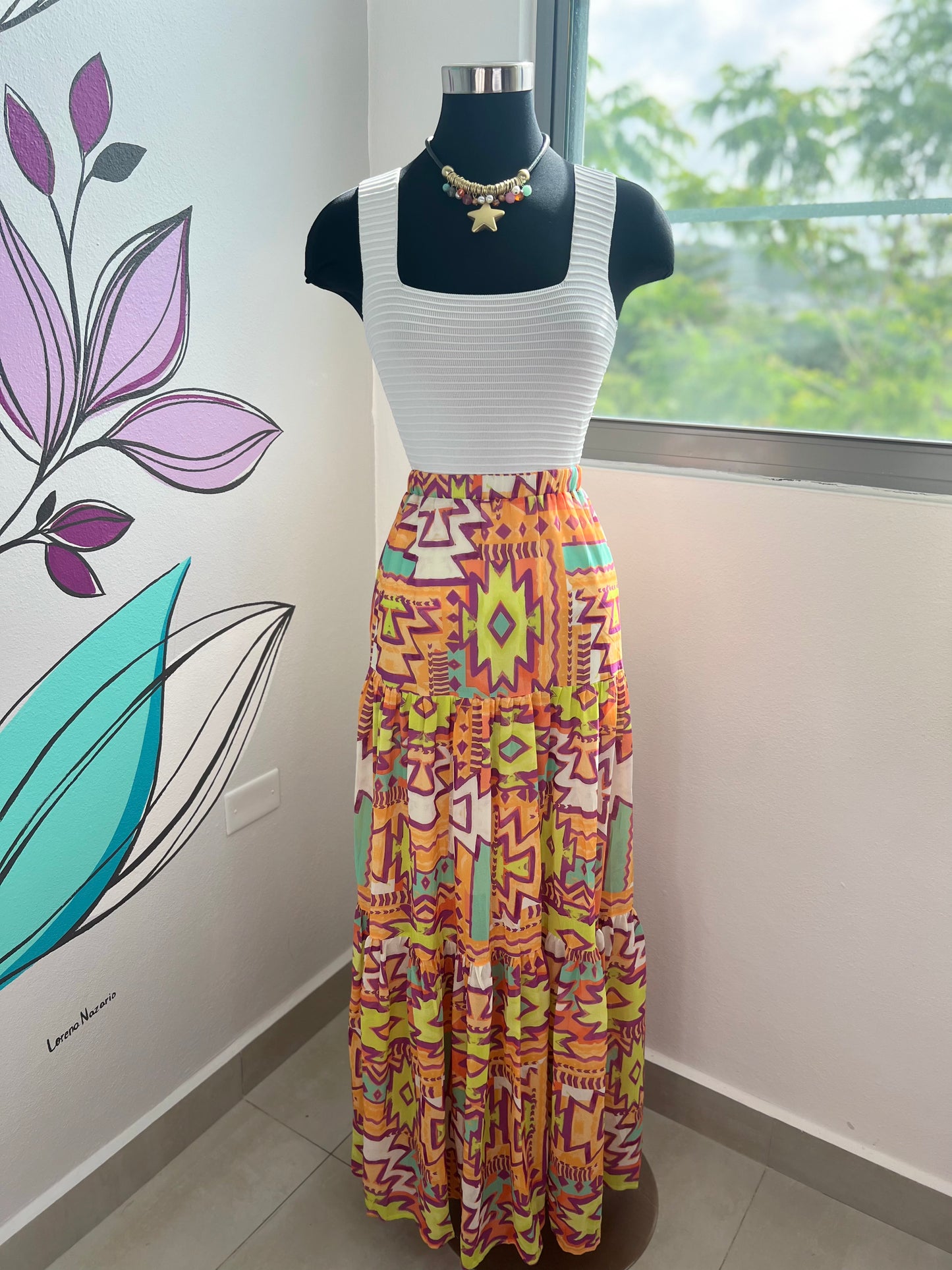 Bright Color Printed Maxi Skirt