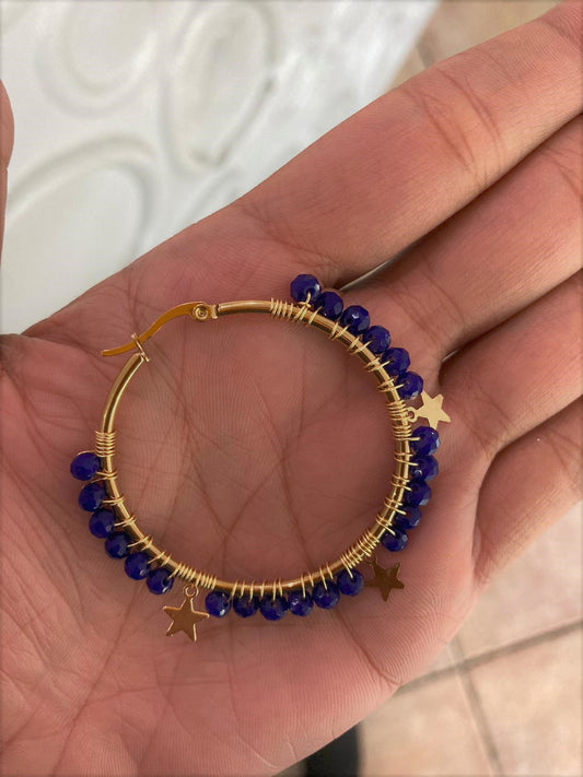 Blue Beads and Stars Turkish Hoops