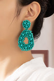 Double Sided Beaded Oval Hoop Drop Earrings (Pick Color)