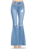 Distressed High Waisted Bell Bottom Rhinestone Jeans