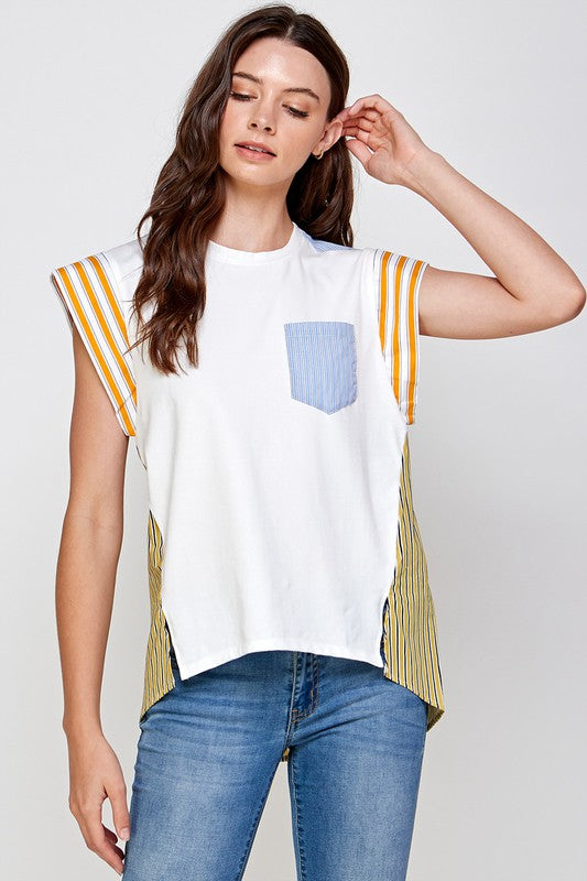 T-Shirt Back Stripe Color Block Top