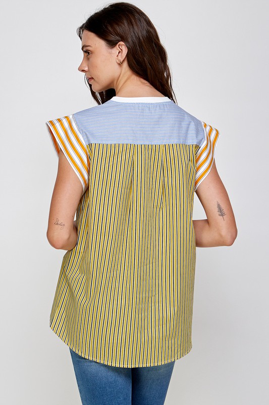 T-Shirt Back Stripe Color Block Top