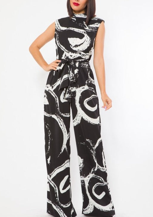 Abstract Print High Neck Jumpsuit