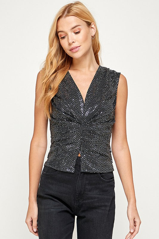 Sparkly Tucked Front Detail Top
