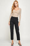 Twist Front Detail Shiny Long Sleeve Top