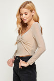 Twist Front Detail Shiny Long Sleeve Top