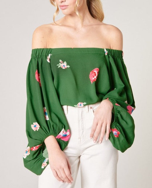 Floral Off the Shoulder Balloon Sleeve Top