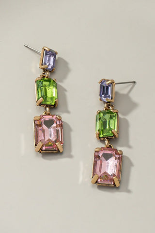 Multi Color Linear Gem Stone Drop Earrings