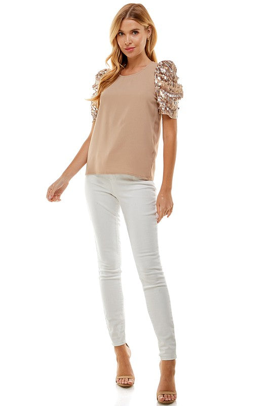 Puff Sequins Detail Sleeve Top