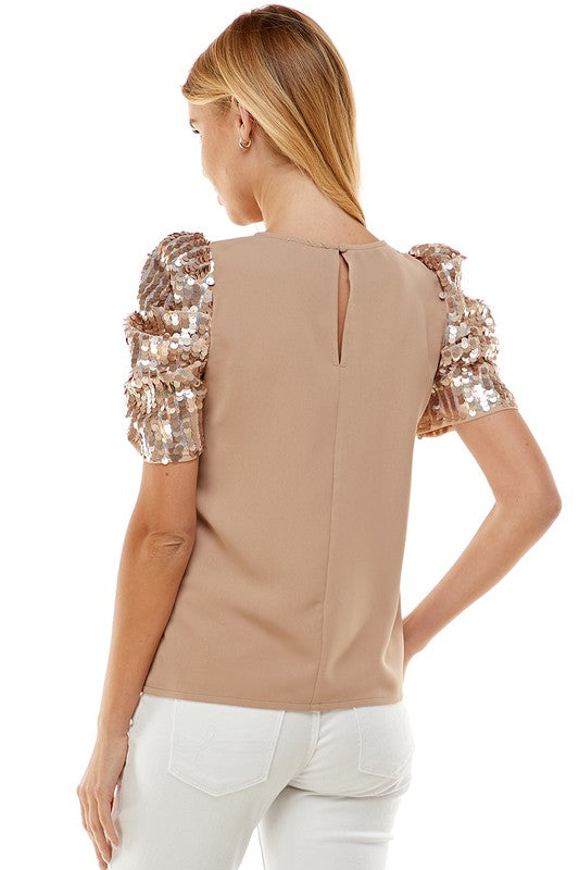 Puff Sequins Detail Sleeve Top