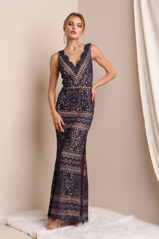 Lace Embroidered Formal Dress