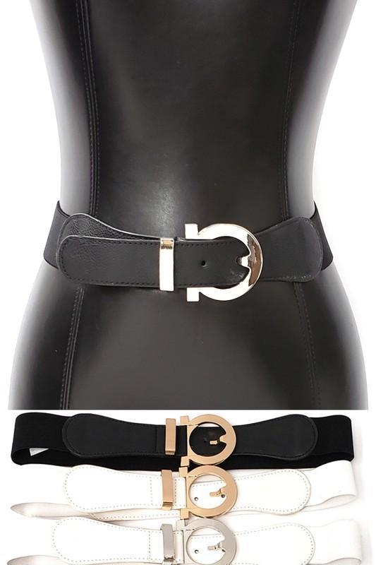 Black Western 80's Mod Classy Metal Hook Elastic Belt