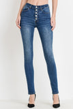 High Waist Button Down Full Length Skinny Jean