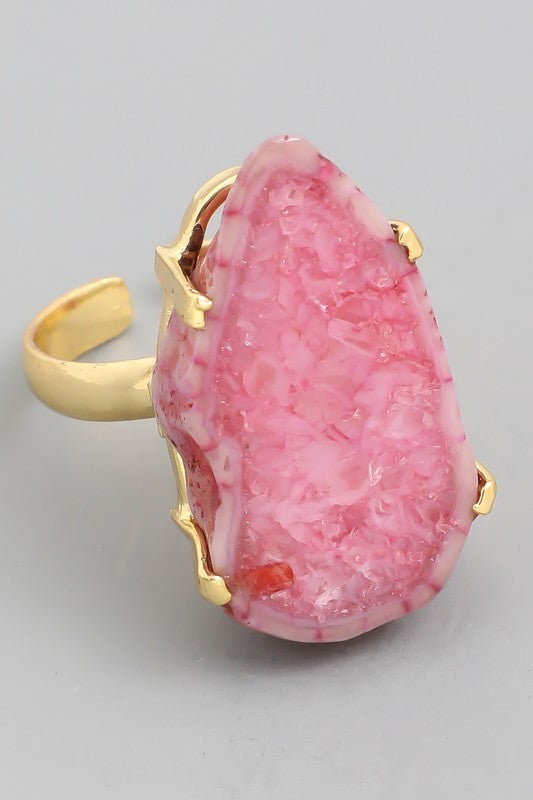 Semi Precious Pink Stone Adjustable Ring
