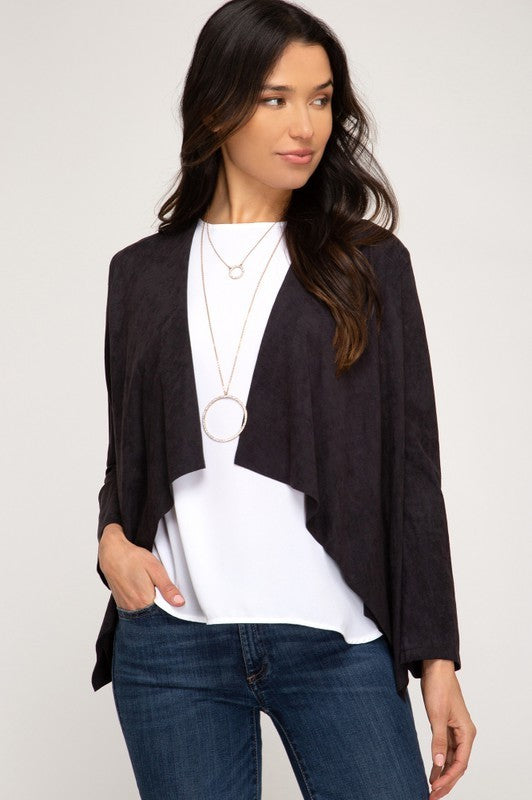 Long Sleeve Suede Cardigan