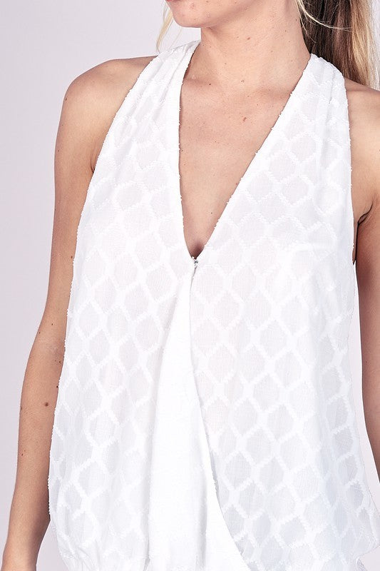 Draped V Neck White Top