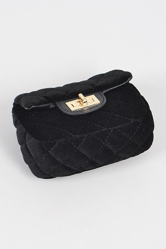 Black Velvet Quilted Mini Bag