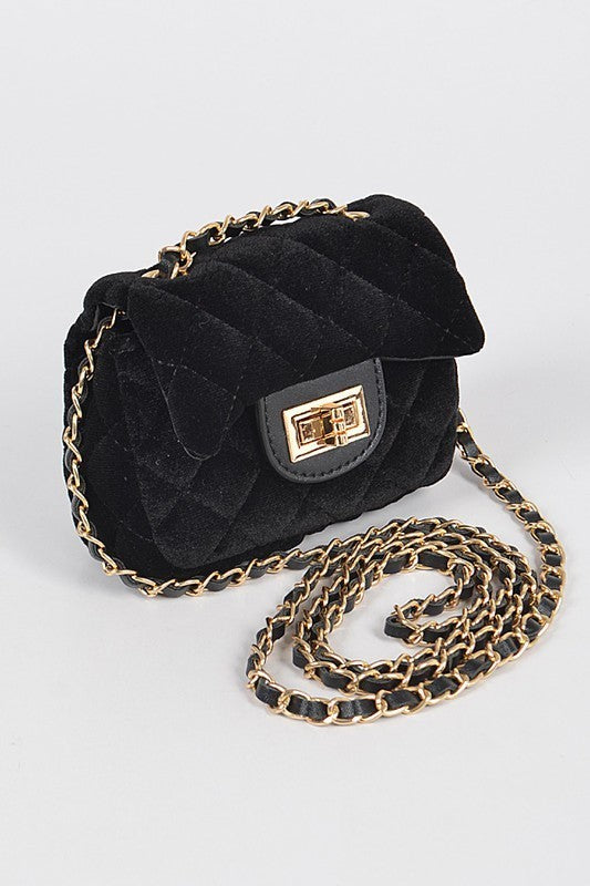 Black Velvet Quilted Mini Bag